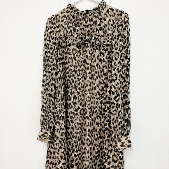 Kate Spade Metallic Leopard Print Clipped Dot Ruffle Mini Dress - Picture 6 of 11